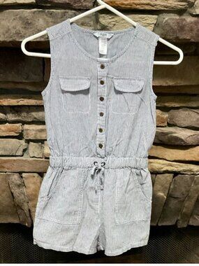 Guess Kids Striped Sleeveless Button-Front Romper Girls M 10-12